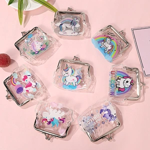 Cute Cartoon Unicorn Women Coin Purse Zippers Transparent PU Bag Mini Key Storage Pouch Girls Wallet Purse