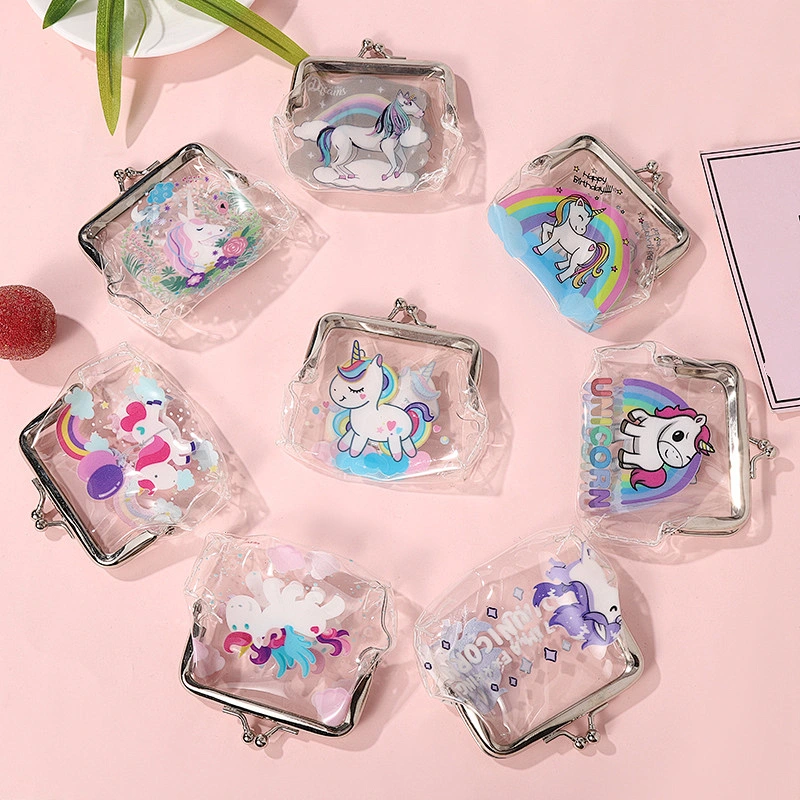 Cute Cartoon Unicorn Women Coin Purse Zippers Transparent PU Bag Mini Key Storage Pouch Girls Wallet Purse