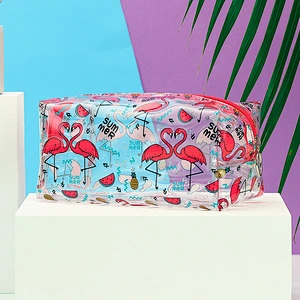2020 Promotional Traveling Female Cartoon Printed Waterproof PVC Makeup Cosmetic Zip Bag