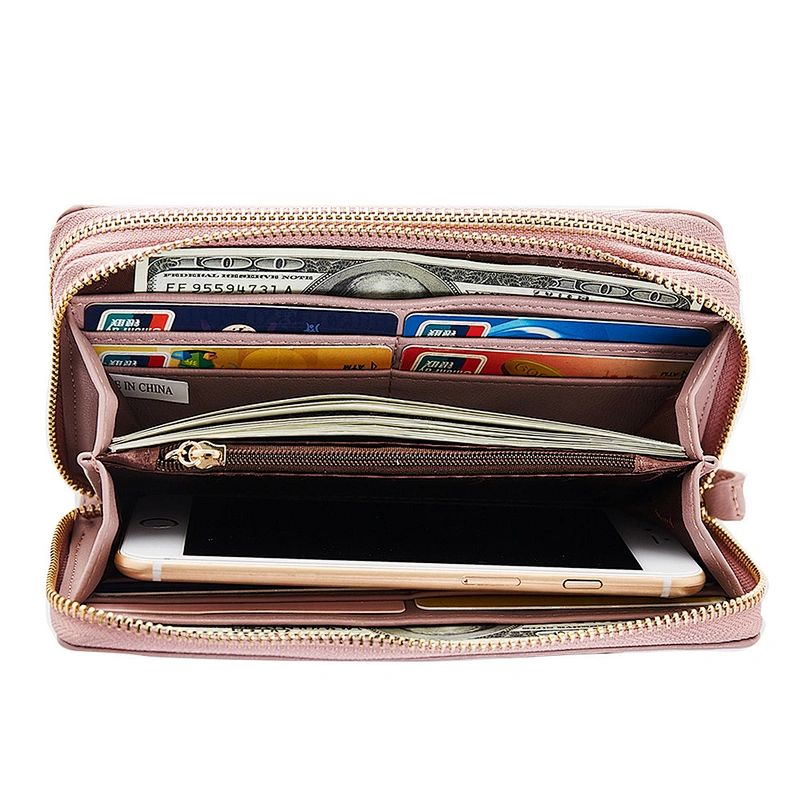 Wholesale customized leather travel document holder organizer wallet ladies long tote wallets