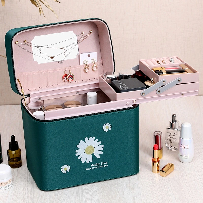Professional Cosmetic Case Organizer Beauty Makeup Box Portable Waterproof PU Jewelry Cosmetic Case