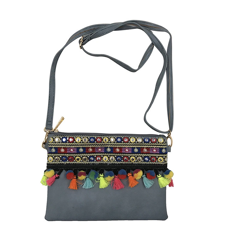 Custom China Ethnic Embroidery PU Leather Crossbody Bag Lady