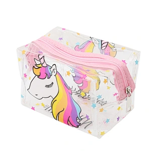 Wholesale Custom Waterproof Zipper Pvc Transparent Makeup Bag Unicorn Cosmetic Pouch