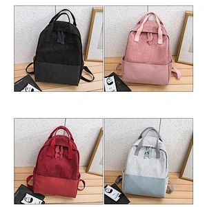 Trendy Fashion Large Corduroy Casual Travel School Bag Backpack for Teenager Girls