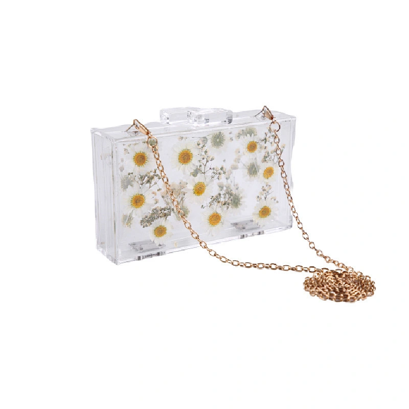 Daisy Floral Acrylic Transparent Clear Square Lady Crossbody Handbag Acrylic Clutch Bag
