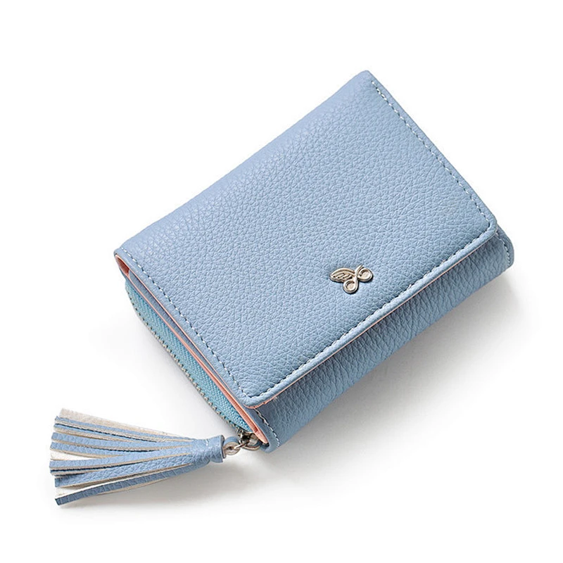 Fashion Tassel Small Zipper Short ladies leather purse wallet for woman
