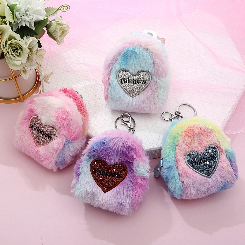 Fashion Explosion Colorful Heart-shaped Coin Purse Creative Plush Keychain Small Wallet Ladies Storage Coin Bag