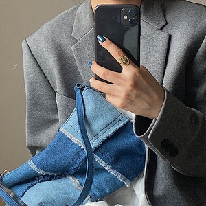 Denim Stitching Casual Underarm Bag Women 2021 New All-Match Color Contrast Concave Shape Portable Shoulder Bag