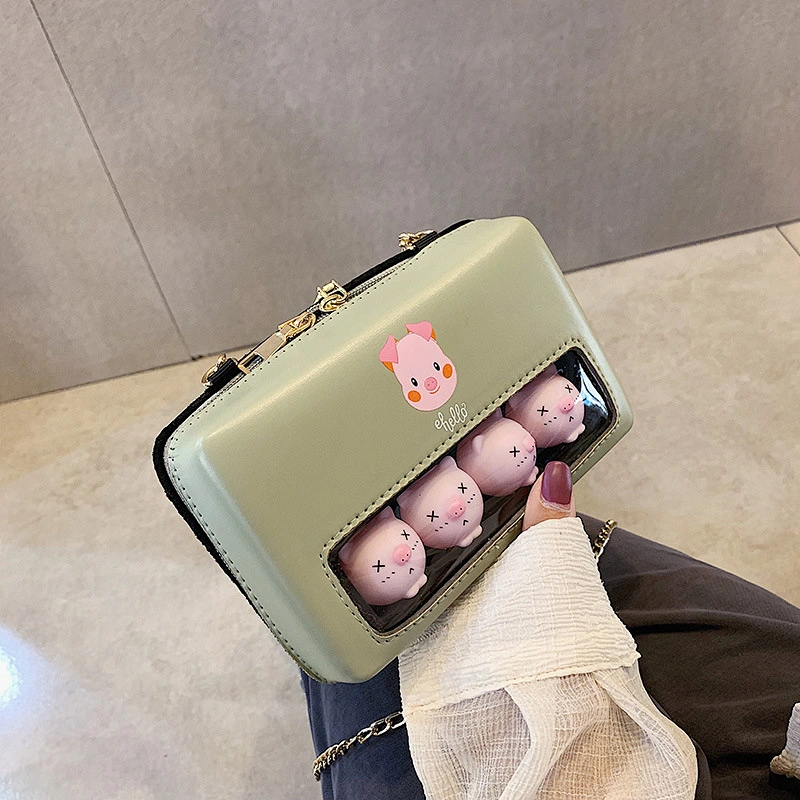 Lovely Piggy Decoration Ins Chic Joker Transparent Soft PU High Quality Women Leather Handbags