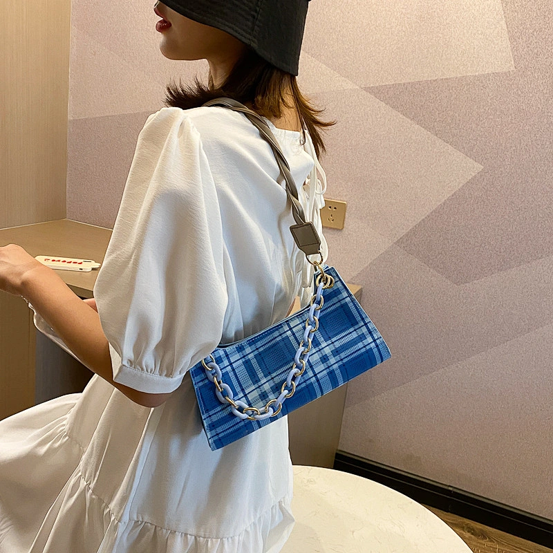 2020 New Arrival Handbag Plaid Shoulder Bags With Long Handle For Women Frog Bag