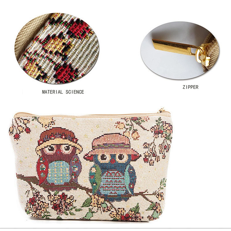 9 Styles Owl Printed Beauty Girls Mini Cosmetic Bag Female Small Wash Bag Cotton Travel Women Makeup Bag