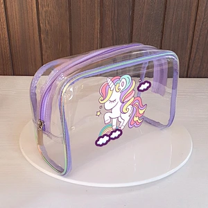 4 Styles Shape Size New Design Custom Unicorn Pattern Clear Cosmetic Brush Zipper Pouch PVC Makeup Bag