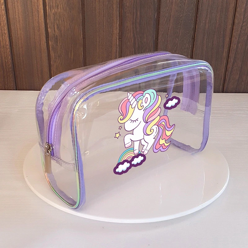 4 Styles Shape Size New Design Custom Unicorn Pattern Clear Cosmetic Brush Zipper Pouch PVC Makeup Bag