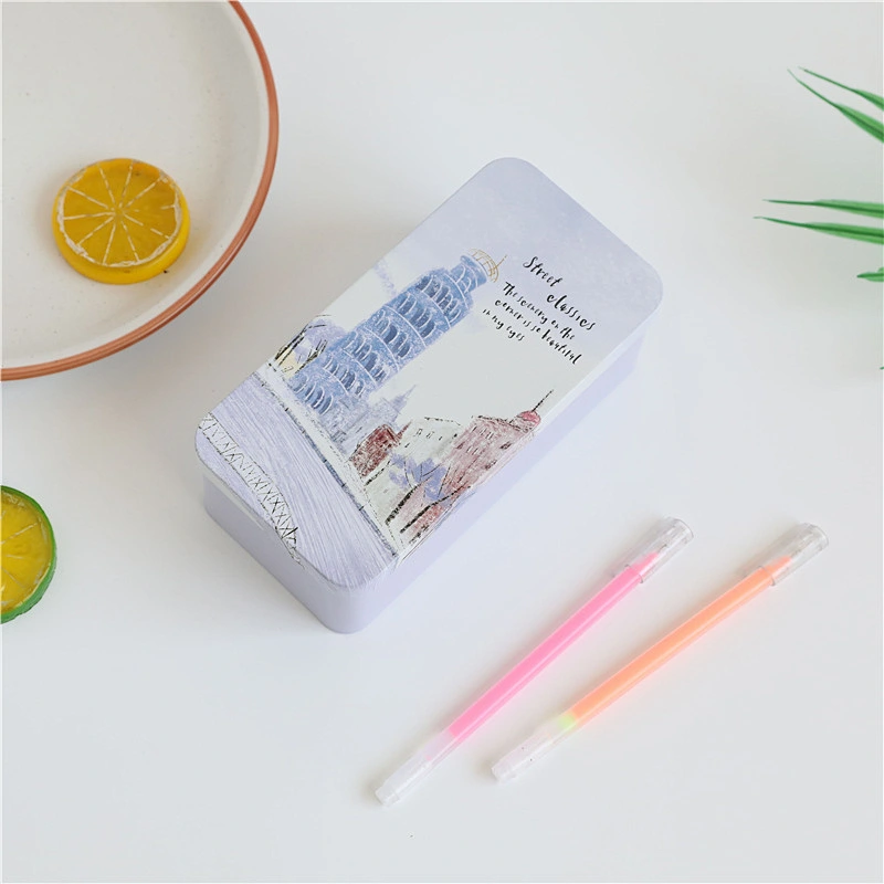 Double-Layer Tinplate Stationery Box Korea Creative Boys Girls Student Pencil Bag Multifunctional Storage Box