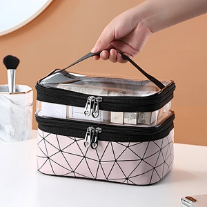 Double Layer Women Makeup Bag Portable Bag Travel Cosmetic Bag