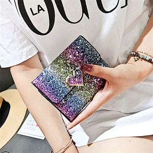 Wholesale cartoon leather coin purse girls key holder mini wallet glitter shiny wallets