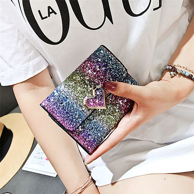 Wholesale cartoon leather coin purse girls key holder mini wallet glitter shiny wallets