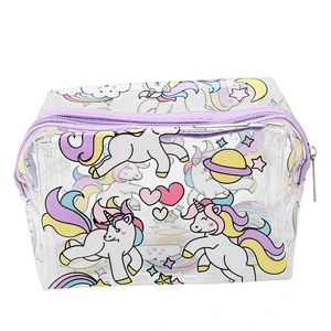 Wholesale Custom Waterproof Zipper Pvc Transparent Makeup Bag Unicorn Cosmetic Pouch