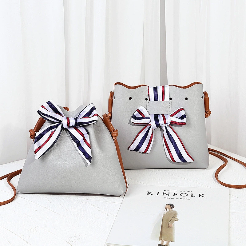 College Style Female Small Bucket Type Single Shoulder Women Cell Phone Bag Crossbody Bag With Silk Scarf Bow-Knot