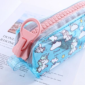 Wholesale Kids Cute Big Zipper Pencil Case Student PVC Storage Organizer Cartoon Unicorn Pen Bag
