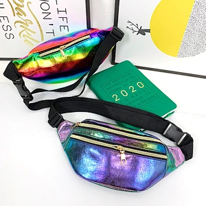 Holiday Bag Holographic PU Ladies Chest Bag Women Waist Bag Laser Fanny Pack Running Zip Belt Money Pouch Travel