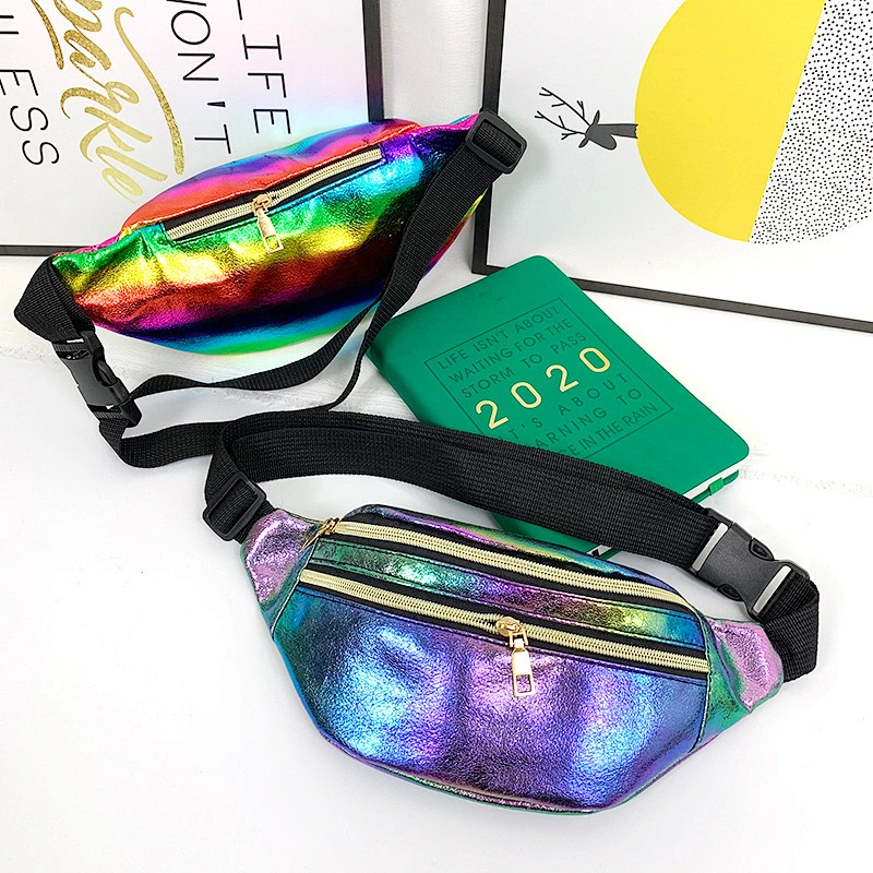 Holiday Bag Holographic PU Ladies Chest Bag Women Waist Bag Laser Fanny Pack Running Zip Belt Money Pouch Travel