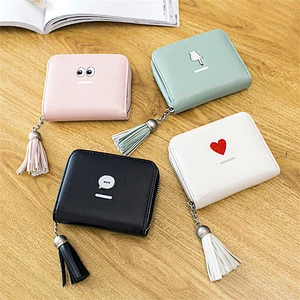 Factory direct sale fashion girls wallets and purses simple zipper tassel mini pu bag wallet for women