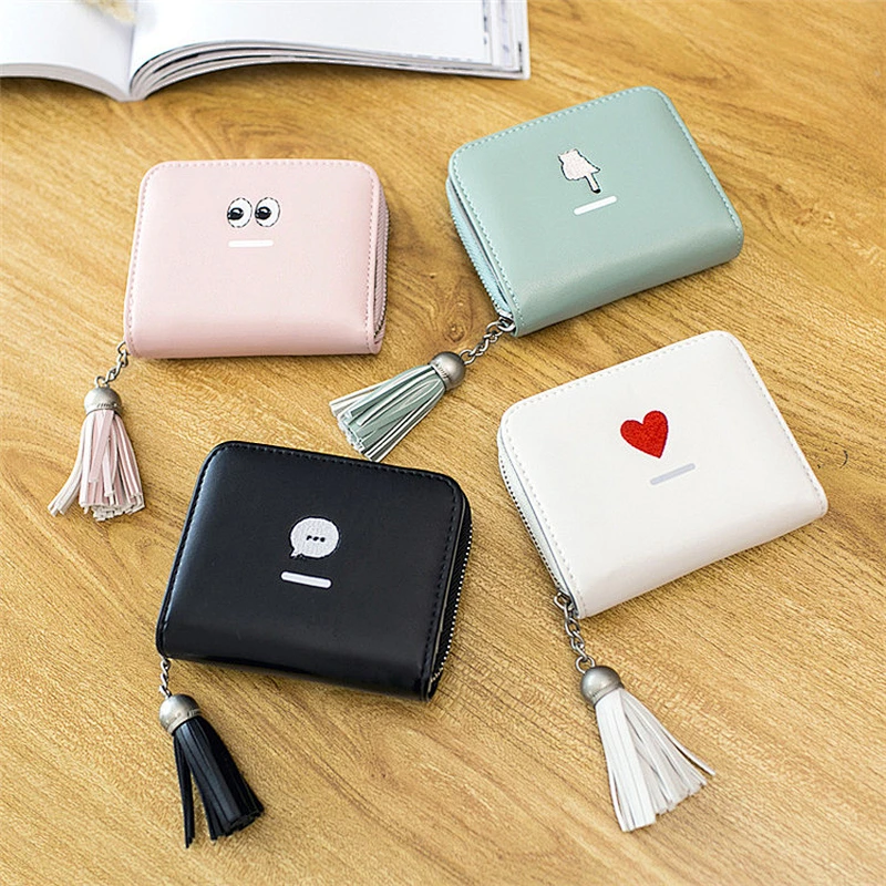 Factory direct sale fashion girls wallets and purses simple zipper tassel mini pu bag wallet for women