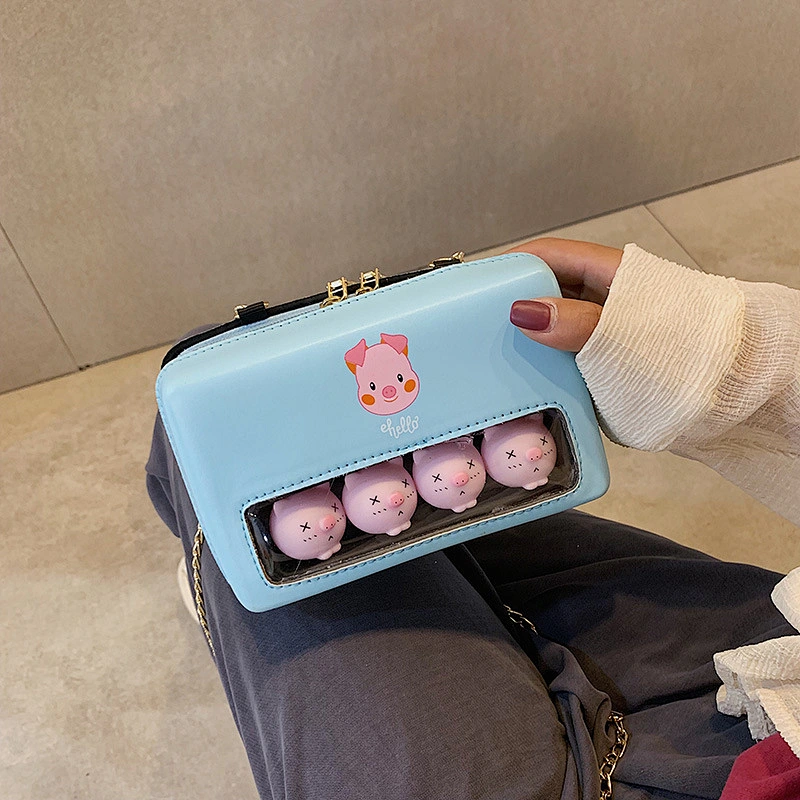 Lovely Piggy Decoration Ins Chic Joker Transparent Soft PU High Quality Women Leather Handbags