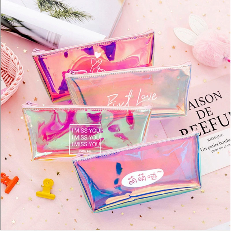 New Creative Cool Laser Colorful PVC Pencil Case Transparent Simple Stationery Case Student Pencil Case