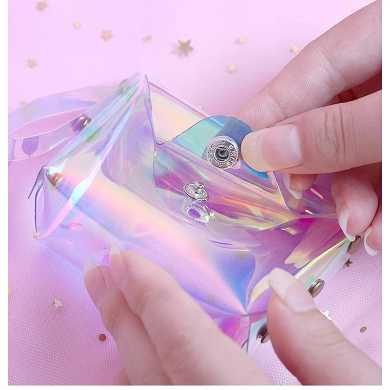 Girl heart transparent laser coin purse jelly storage bag square data cable bag female