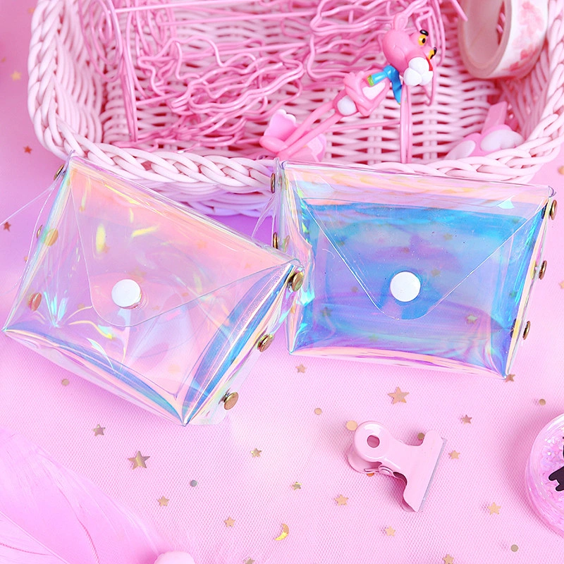 Girl heart transparent laser coin purse jelly storage bag square data cable bag female