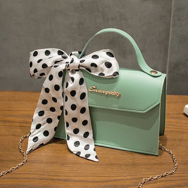 Silk Scarf Decoration PU Handbag 2020 New Korean Trend Gold Chain Shoulder Messenger Bag