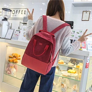 Trendy Fashion Large Corduroy Casual Travel School Bag Backpack for Teenager Girls