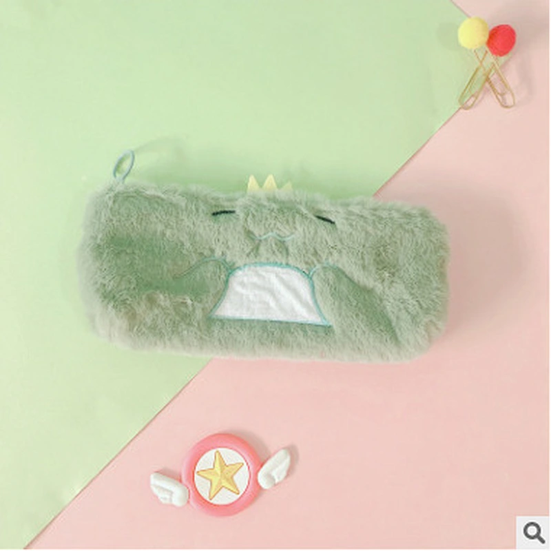 Korea Creative Dinosaur Park Plush Round Pencil Case Ins Cartoon Cute Stationery Pencil Bag