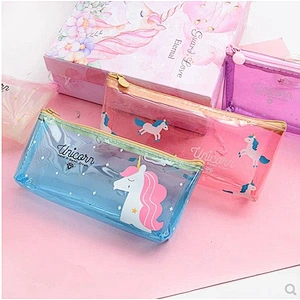 Cheap Wholesale Girls Kawaii Kids Transparent PVC Cute Unicorn School Pencil Case