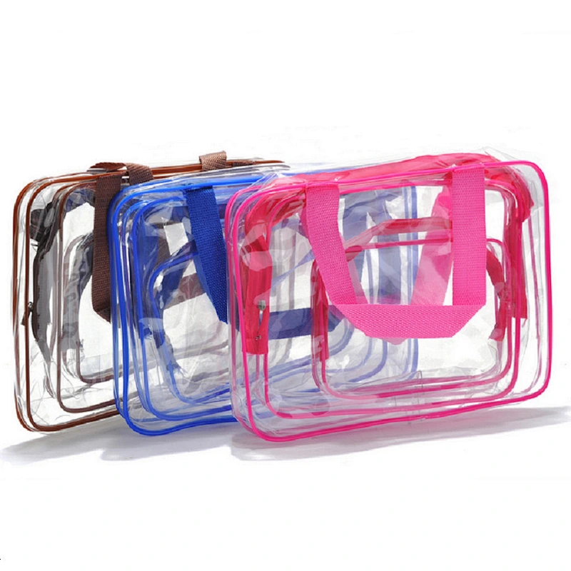 3 Pieces Set Transparent Clear Plastic Makeup Bag Travel Zipper Cosmetic Bag