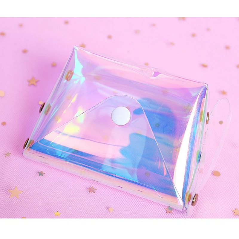 Girl heart transparent laser coin purse jelly storage bag square data cable bag female