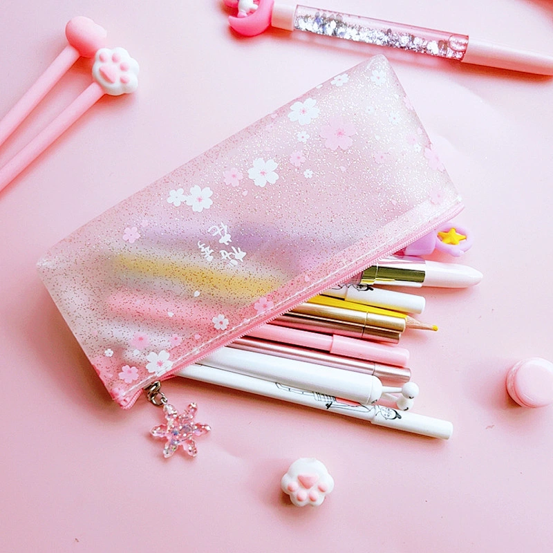 Pink Fresh Pencil Bag Transparent Frosted Storage Bag Stationery For Student School Supplies