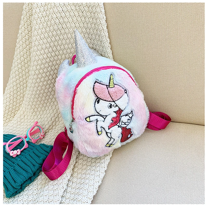 2020 new cartoon plush backpack children's backpack kindergarten flying unicorn backpack