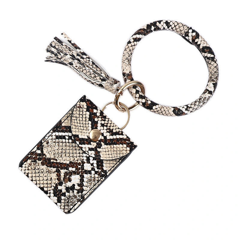 New Styles PU Leather Leopard Keyring Bracelet Credit Card Holder Wrist Keychain Animals Pattern Snap Card Wallet