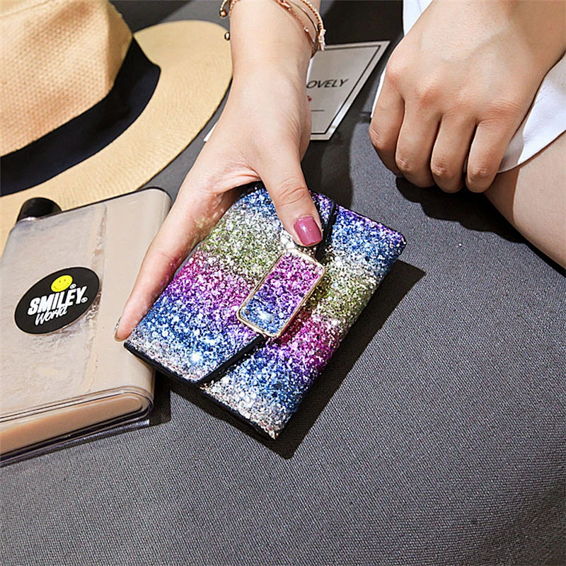 Wholesale cartoon leather coin purse girls key holder mini wallet glitter shiny wallets