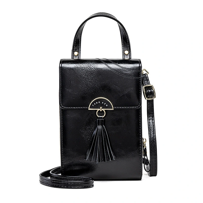 2020 Fashion Ladies Tassel Oil Wax Leather Crossbody Bag All-Match One Shoulder Mobile Phone Bag