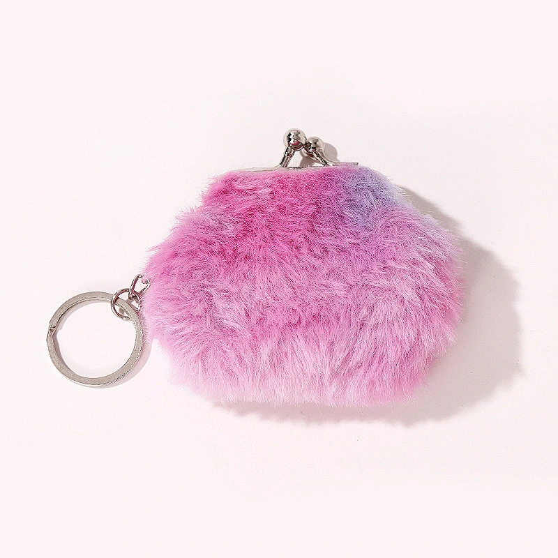 Factory leather wholesale girl pink plush series coin purse mini key pendant hand purse promotion package