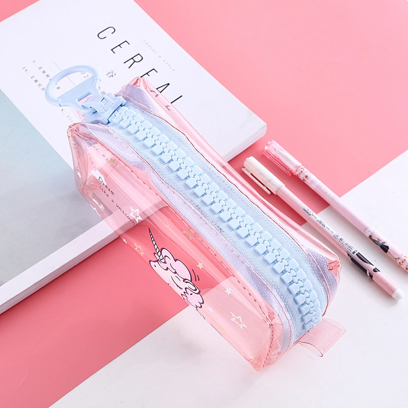 Wholesale Kids Cute Big Zipper Pencil Case Student PVC Storage Organizer Cartoon Unicorn Pen Bag