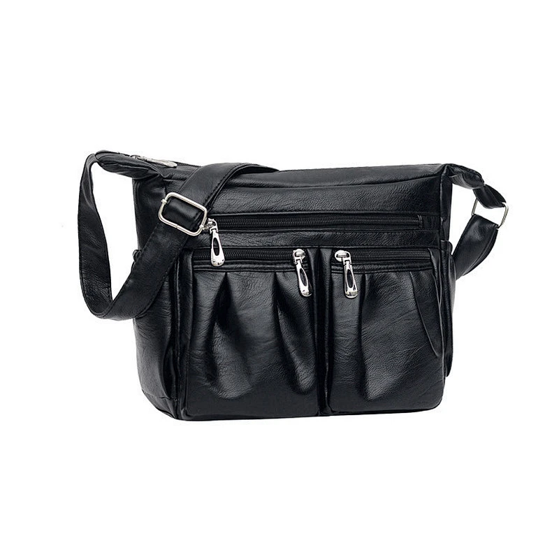 Fashion Ladies Leather Shoulder Bag Tassel Zip Black Crossbody Bag For Women