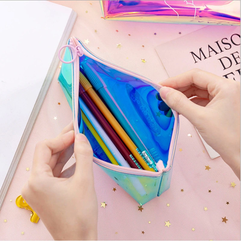 New Creative Cool Laser Colorful PVC Pencil Case Transparent Simple Stationery Case Student Pencil Case
