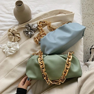 2020 New Fashion Ladies Chain Solid Color Shoulder Crossbody Bag Girls Clutch Bag Pu Leather Purse Handbag For Women