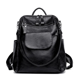 2020 New Wholesale Stylish Ladies Pu Leather Black Backpack School Bag