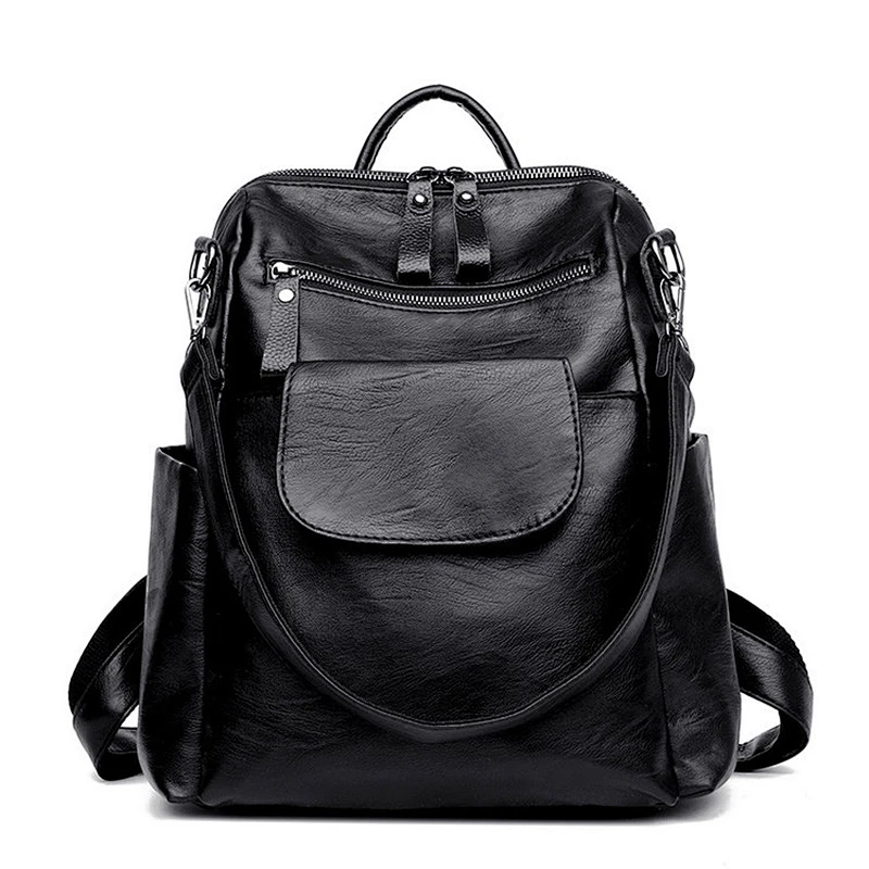2020 New Wholesale Stylish Ladies Pu Leather Black Backpack School Bag
